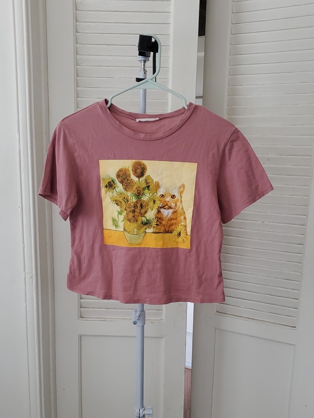 Van Gogh Orange Cat Pink Cropped Top Size S